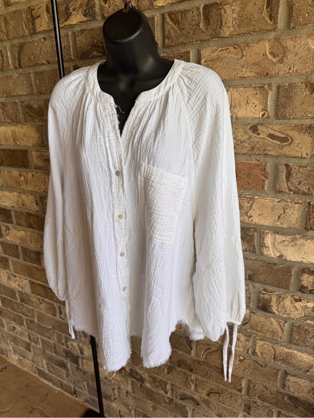 Aerie Daybreak Coverup Shirt Small Petite White Gauze Cotton Button Front Boho - Picture 8 of 16